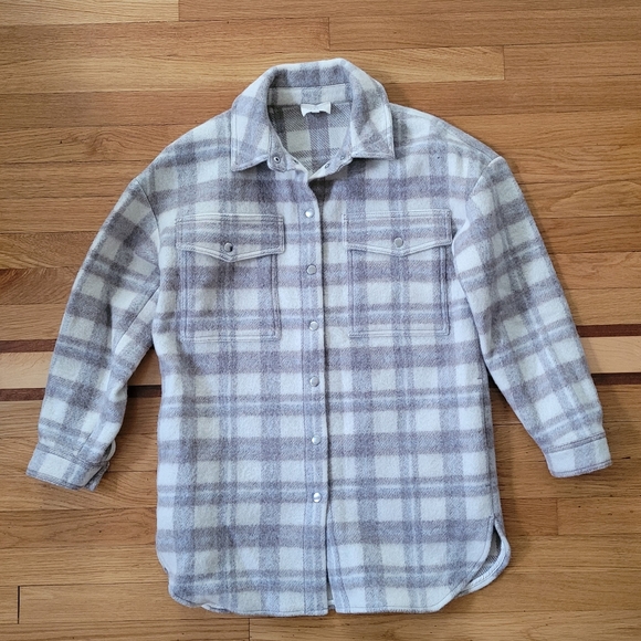 SEZANE ANNELINE PLAID WOOL JACKET SHACKET - Picture 4 of 8